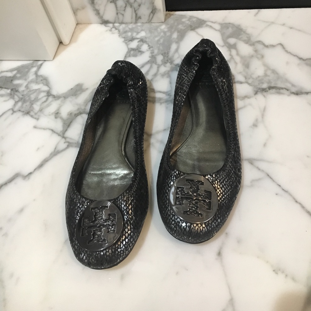 Tory Burch gray snakeskin Reva ballet flat